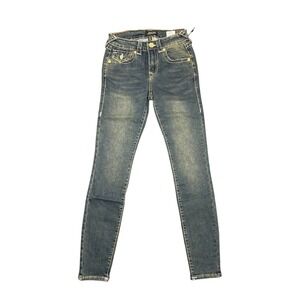 True Religion Jennie Big T Mid Rise Super Skinny Jeans Dark Smoky Wash W24